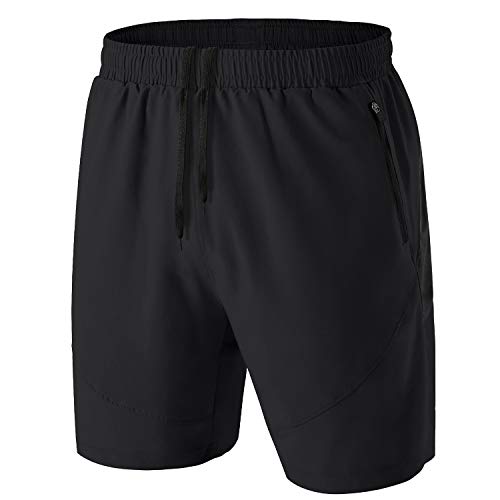 Pantalones Cortos Hombre Running Transpirable Shorts Deportivos Secado Rápido Pantalón Correr con Bolsillo con Cremallera(Negro,EU-4XL/US-3XL)