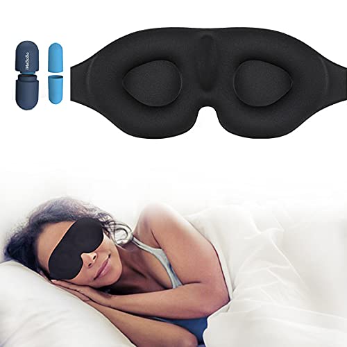 Antifaz para dormir,3D Mascarilla para dormir con tapón de oído y Ajustable Correa Venda,100% bloquea ​la luz máscara Ajustable Correa Máscara de ojos suave transpirable Antifaz de Viaje