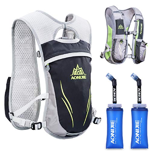 TRIWONDER Mochila de Hidratación Ligero 5.5L Superior Chaleco para Trail Running Ciclismo Marathoner Profesional al Aire Libre Hombre Mujer (Gris - con 2 350 ml Botella)